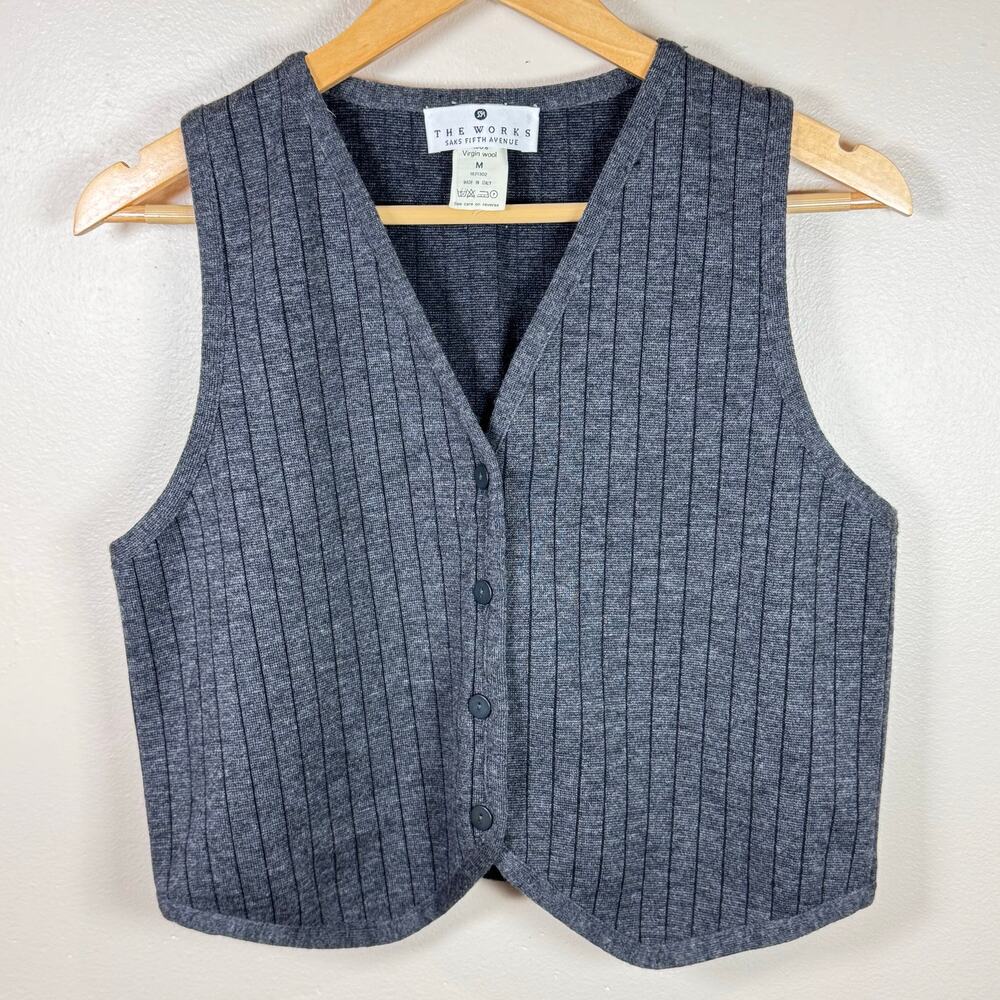 VTG The Works Saks Fifth Avenue Vest 100% Virgin Wool Italy Size M Minimalist